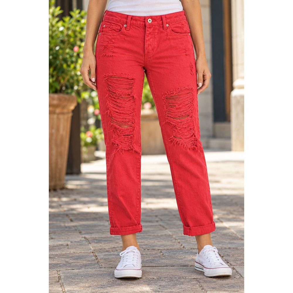 Lucky Brand Sienna Slim Boyfriend Women 6/28 Red Distressed Jeans